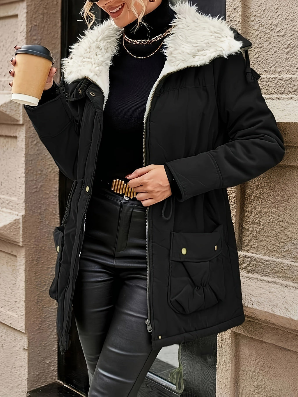 Parka Femme Doublée Fausse Fourrure – Taille Ajustable