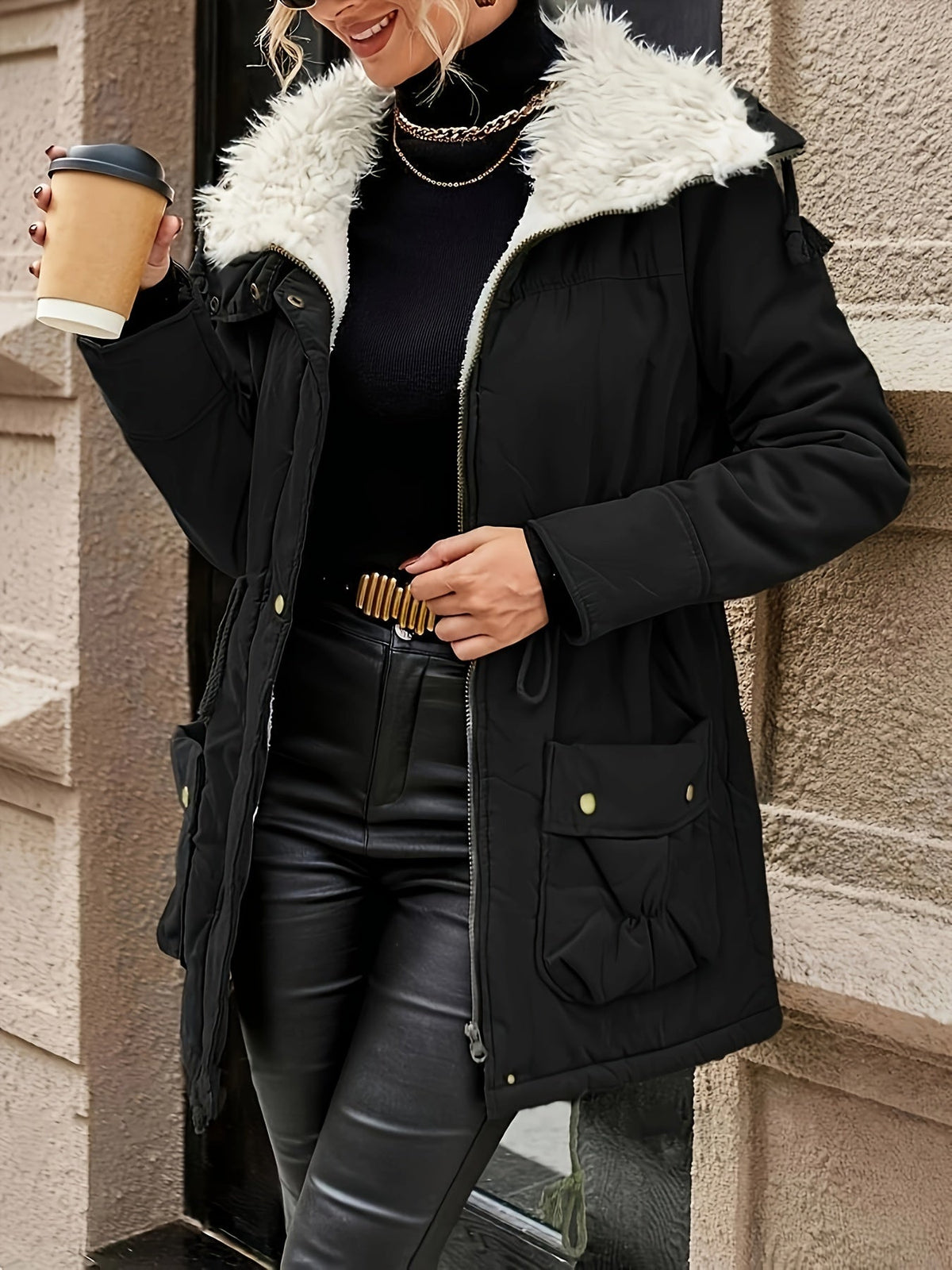 Parka Femme Doublée Fausse Fourrure – Taille Ajustable