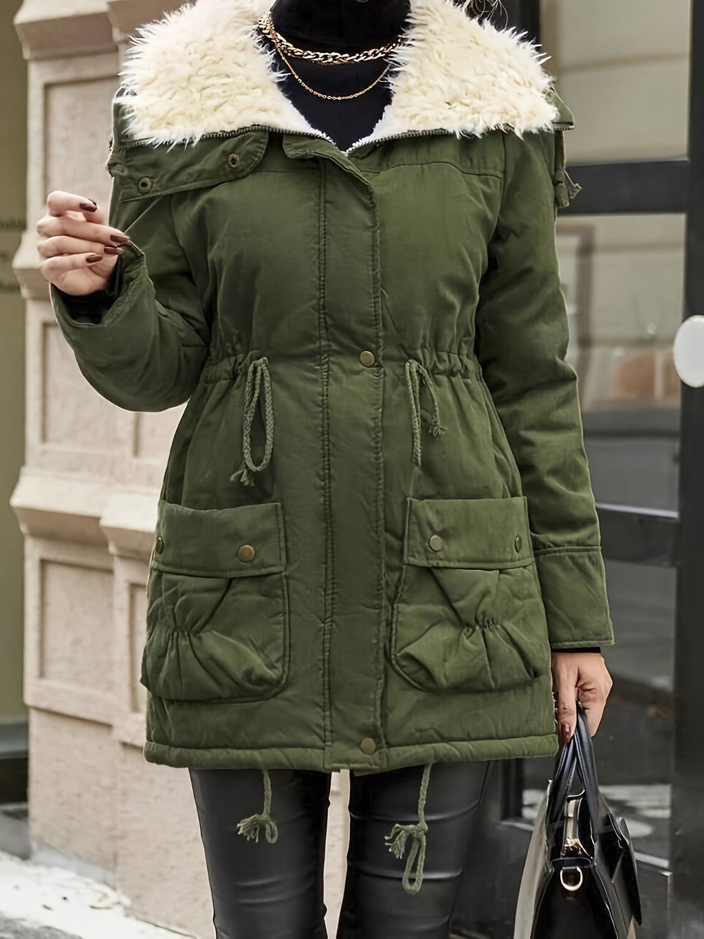 Parka Femme Doublée Fausse Fourrure – Taille Ajustable