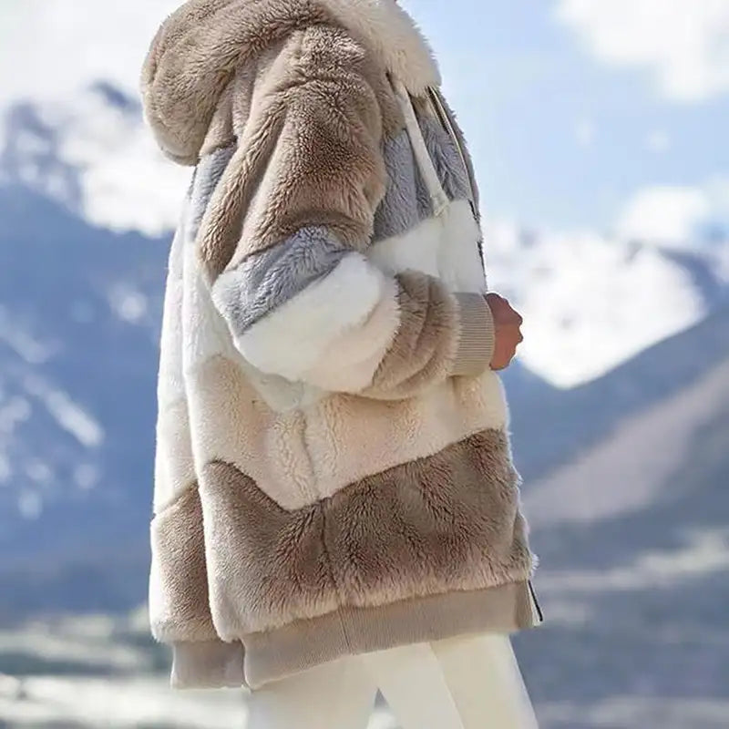 Veste Polaire Teddy Femme – Colorblock À Capuche