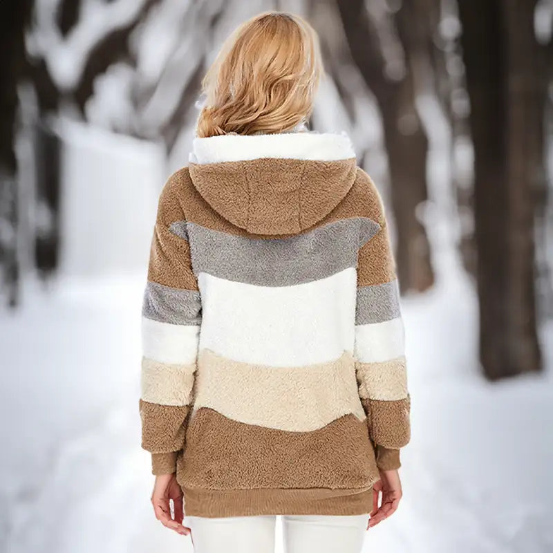 Veste Polaire Teddy Femme – Colorblock À Capuche