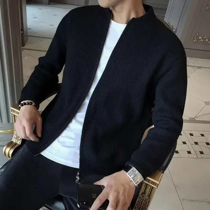 Gilet Zippé Homme En Maille Côtelée