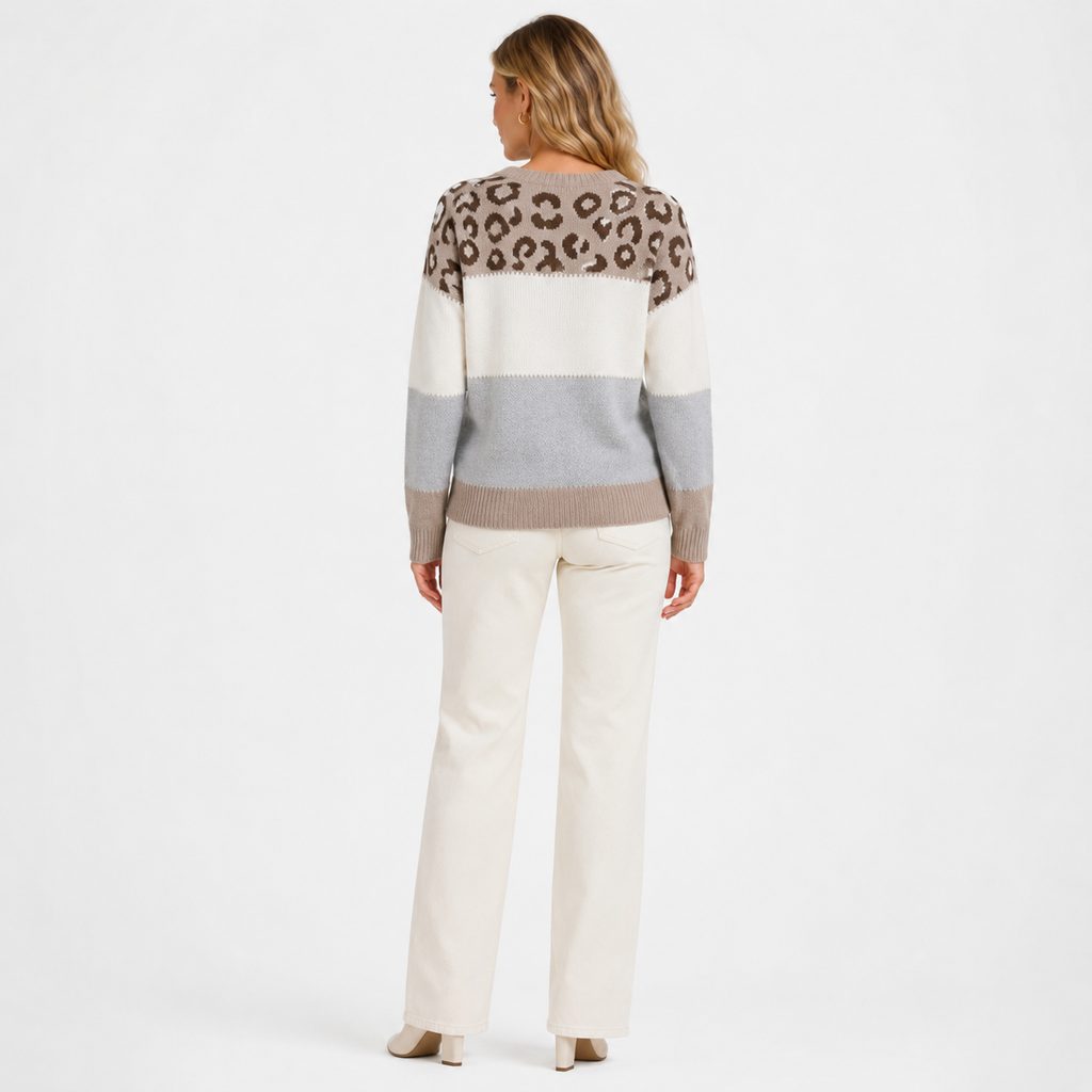 Pull Femme Grande Taille Color Block – Imprimé Léopard
