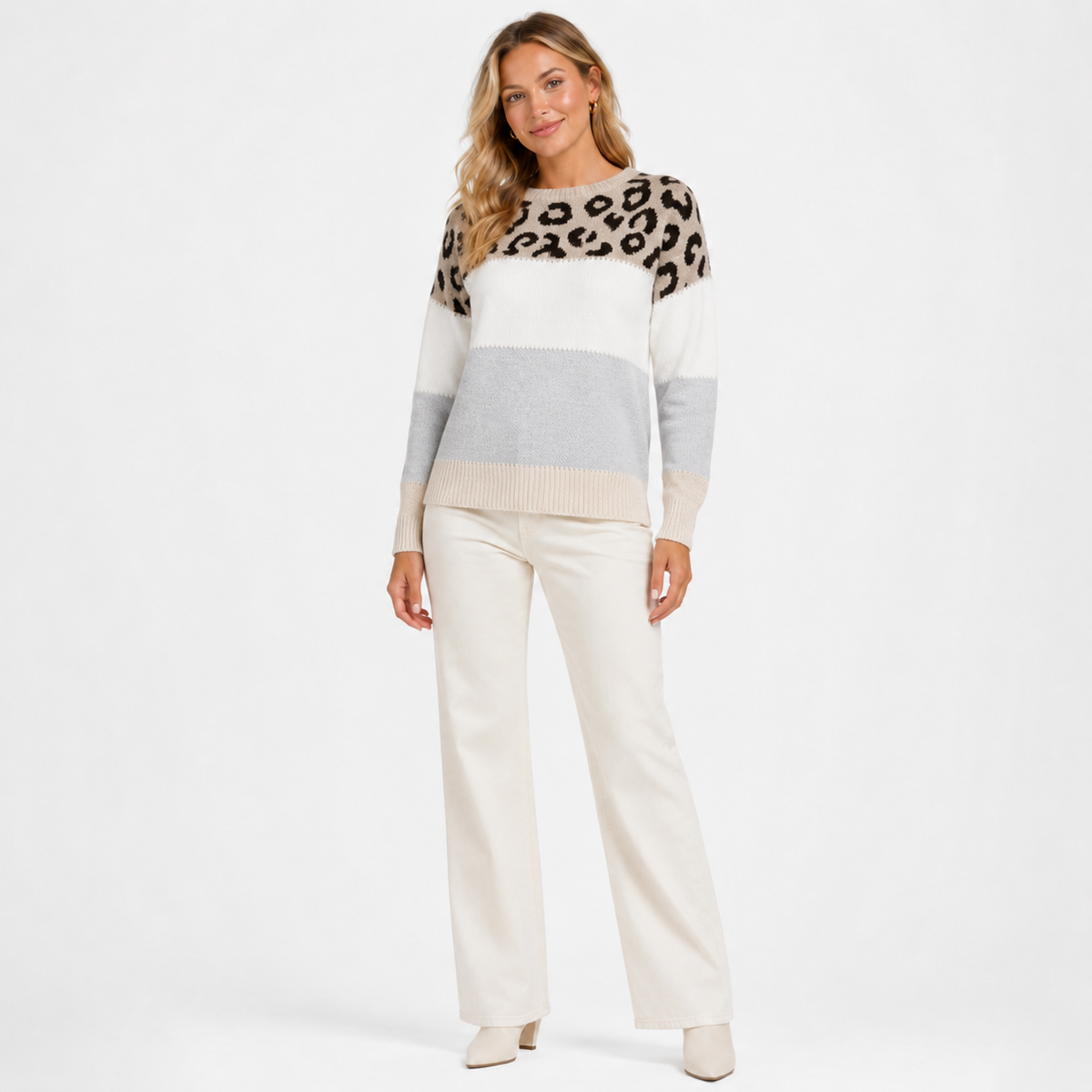 Pull Femme Grande Taille Color Block – Imprimé Léopard