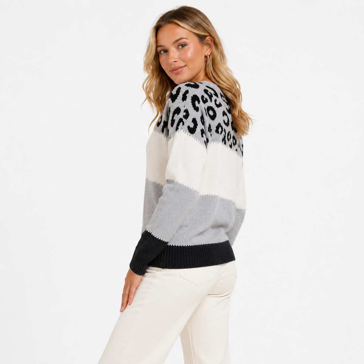 Pull Femme Grande Taille Color Block – Imprimé Léopard