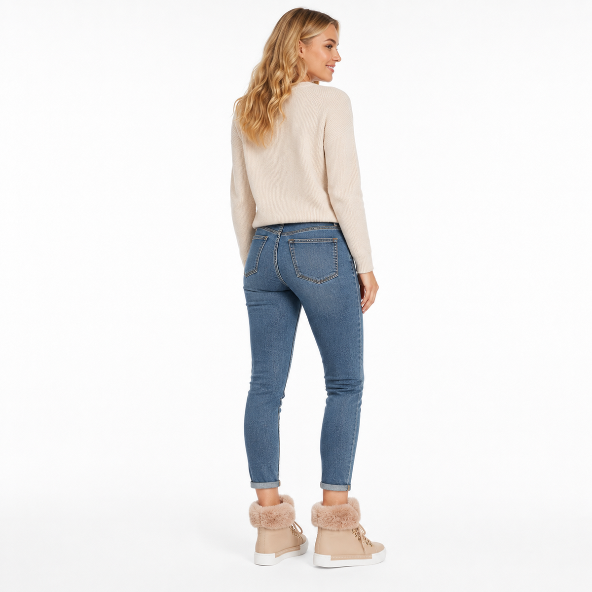 Bottines Femme À Lacets Et Col Fourrure – Effet Suédine