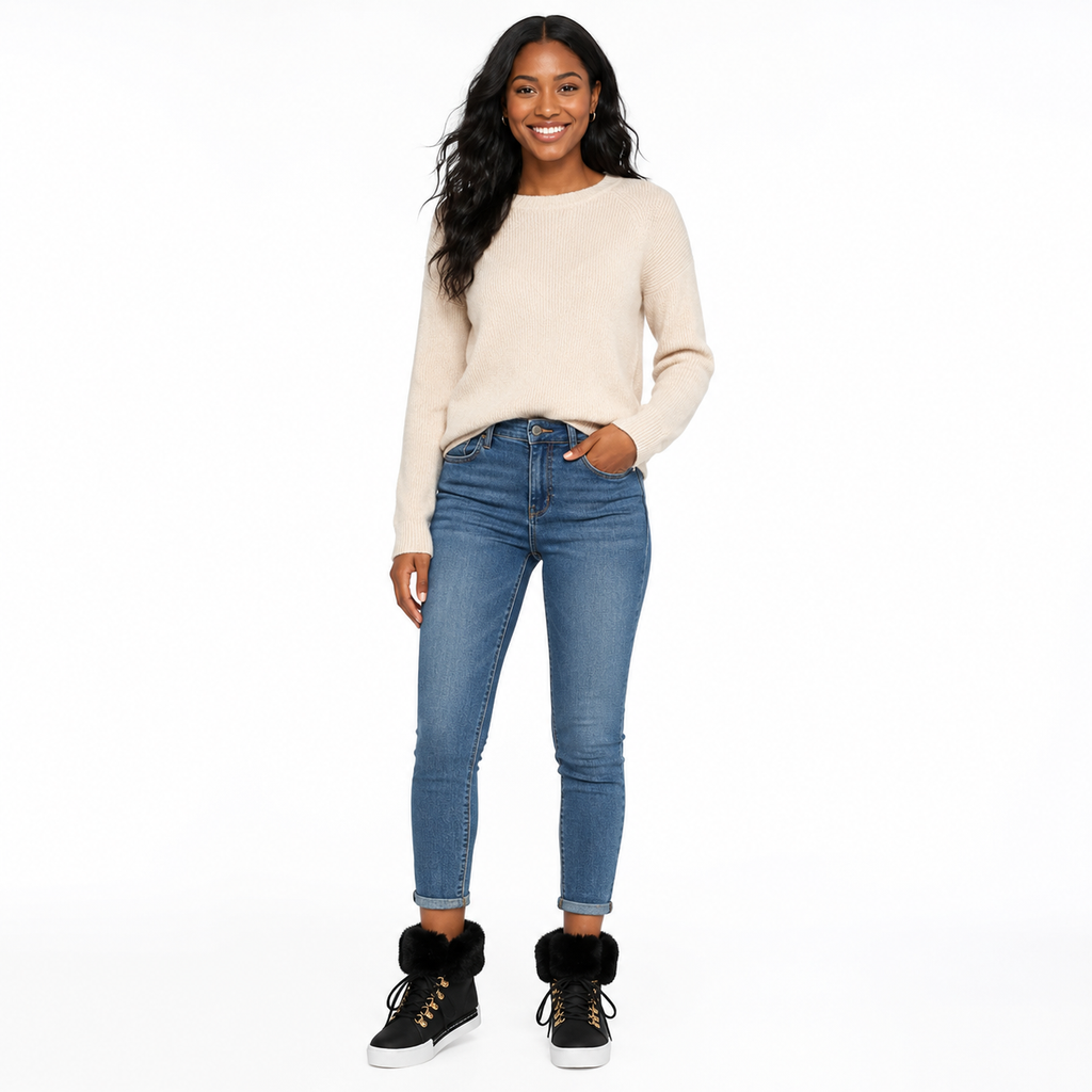 Bottines Femme À Lacets Et Col Fourrure – Effet Suédine