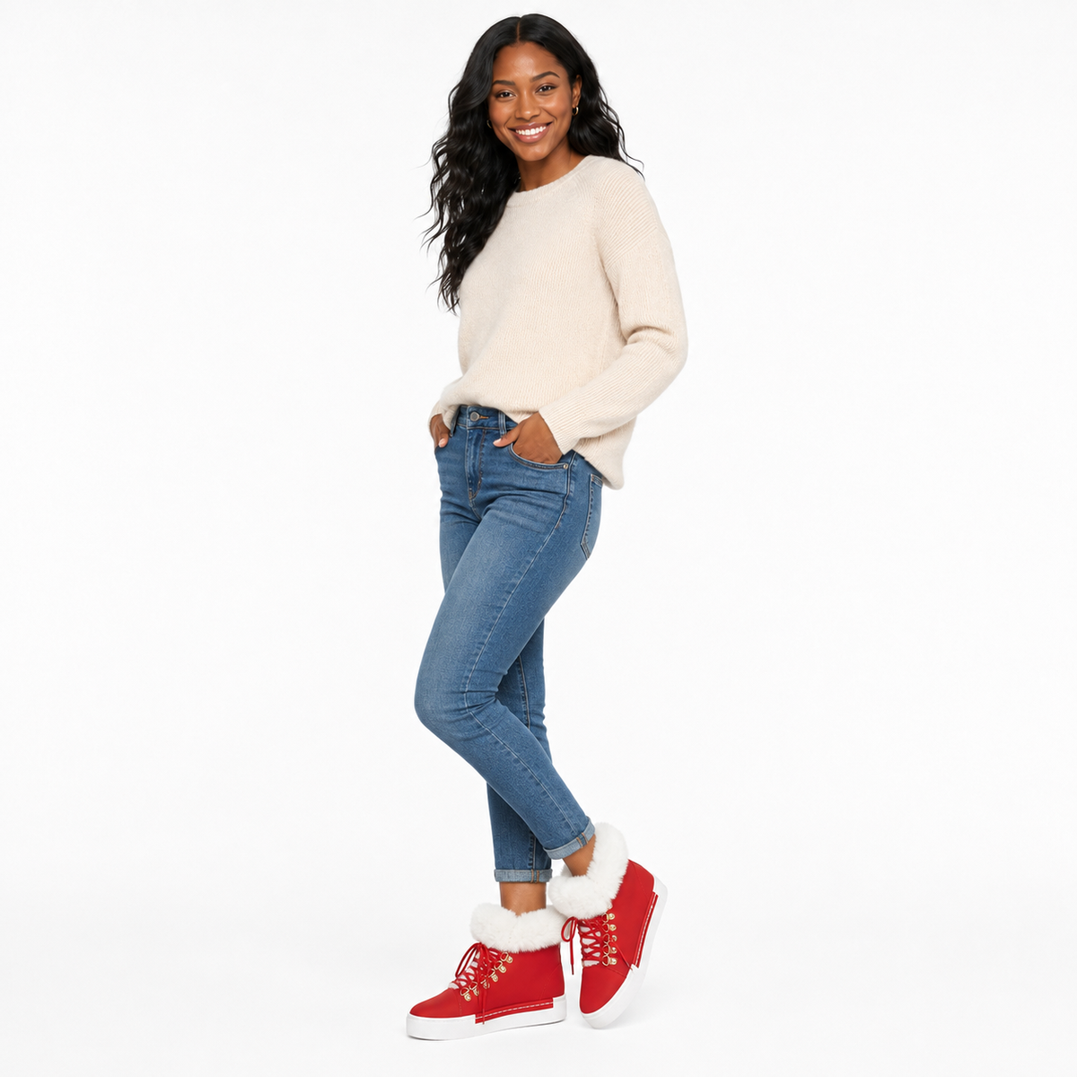 Bottines Femme À Lacets Et Col Fourrure – Effet Suédine
